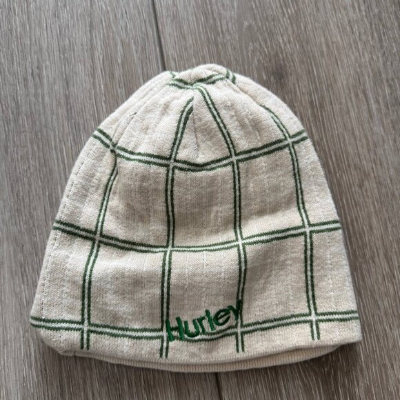 Hurley Beanie Hat Mens One Size White Green Striped Embroidered Logo Outdoor - Picture 2 of 5